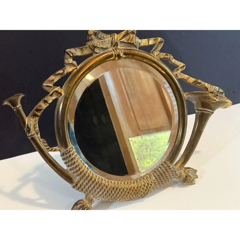 ANTIQUE Bradley Hubbard CAST IRON TRUMPET music horn ART Vanity DESK MIRROR